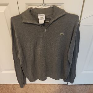 Lacoste Men’s Heather Gray Half-Zip Sweater with Croc Logo